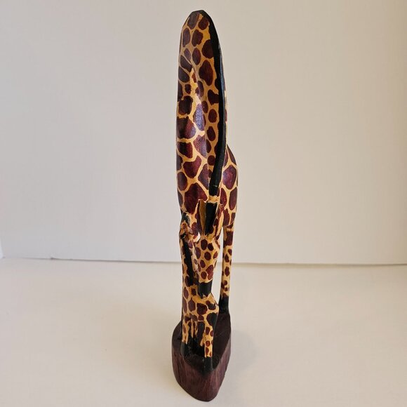 Hand Carved Wooden Giraffe Statue African Tribal Art Decor 12" Tall Brown/Yellow - Picture 4 of 5